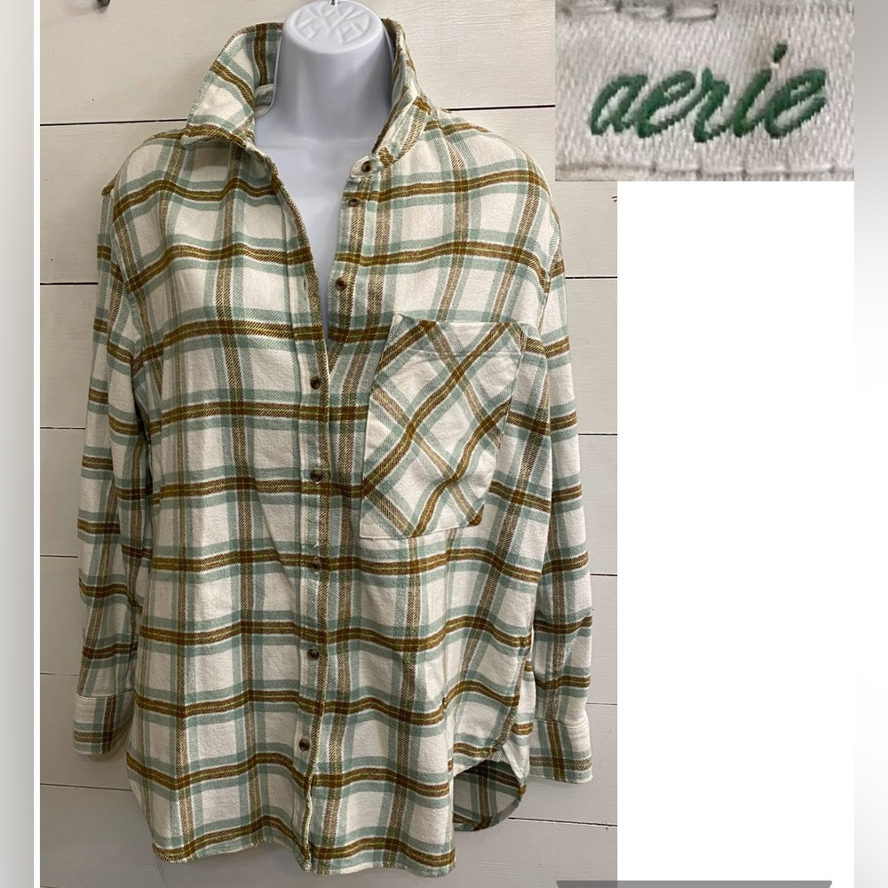 Aerie Women’s Sz XS‎ Oversized Plaid Flannel Shirt